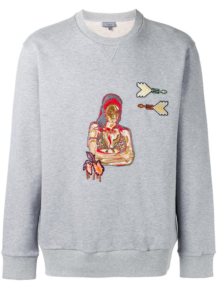Lanvin Appliqué Woman Patch Sweatshirt, Men's, Size: Medium, Grey, Cotton