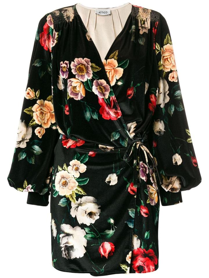 Attico Floral Print Wrap Dress - Black