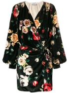 Attico Floral Print Wrap Dress - Black