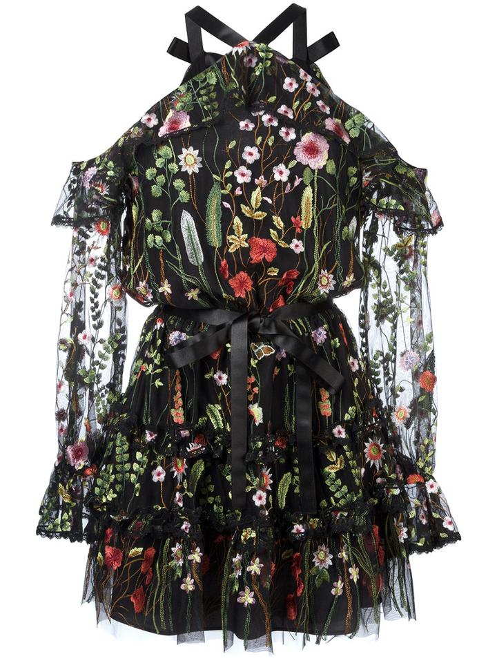 Alexis Floral Embroidery Sheer Dress, Women's, Size: Medium, Black, Polyester