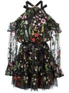 Alexis Floral Embroidery Sheer Dress, Women's, Size: Medium, Black, Polyester
