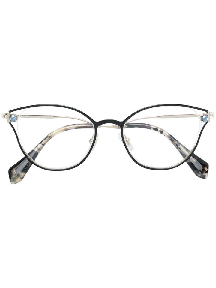 Miu Miu Eyewear Faux Pearl-embellished Cat-eye Glasses - Black