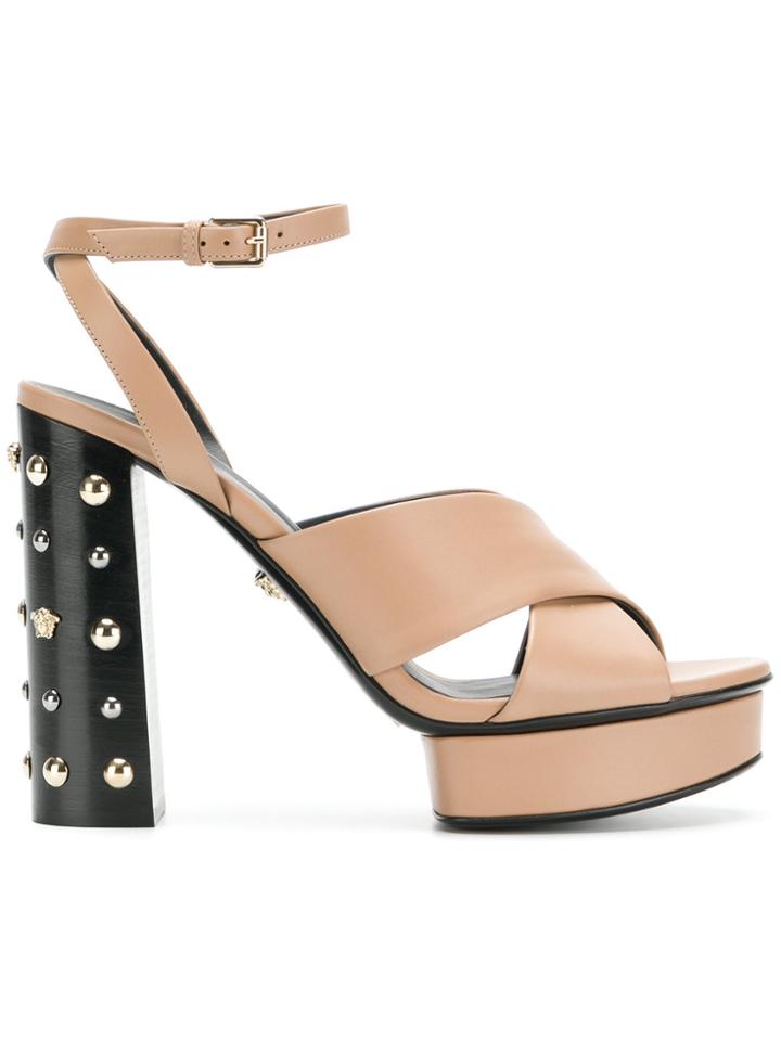 Versace Crossover Strap Sandals - Nude & Neutrals