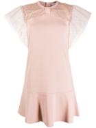 Red Valentino Red(v) Point D'esprit Embellished Pleated Dress - Pink