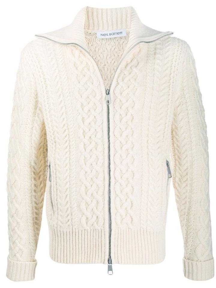 Neil Barrett Zipped Cable-knit Cardigan - Neutrals