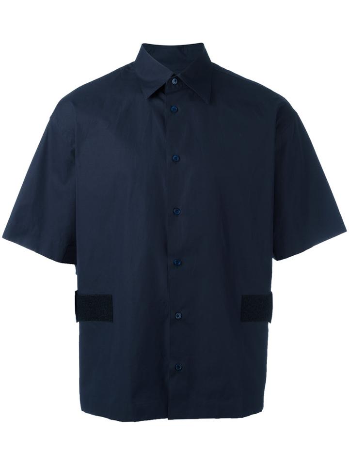 Marni Textured Panel Shirt, Men's, Size: 48, Blue, Cotton