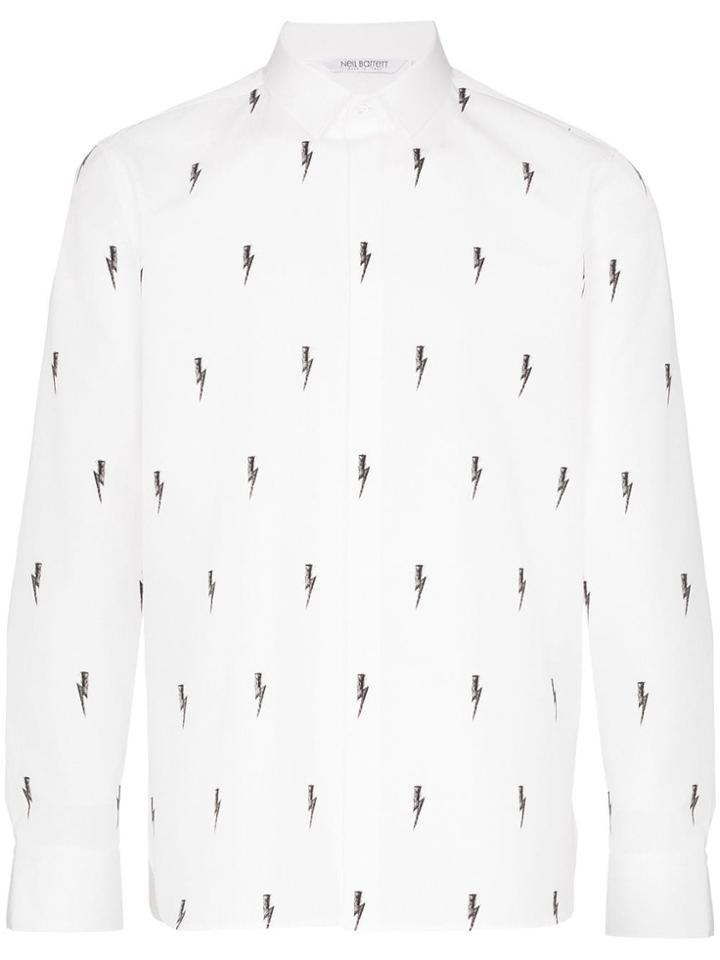 Neil Barrett Lightning Bolts Printed Long Sleeve Shirt - White