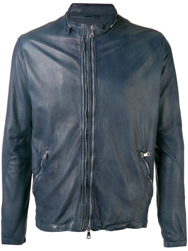 Giorgio Brato High Neck Leather Jacket - Blue