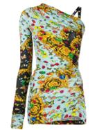 Versace Jeans Couture One Sleeve Printed Top - Blue