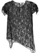 Givenchy - Floral Lace Asymmetric Top - Women - Silk/cotton/polyamide/viscose - 36, Black, Silk/cotton/polyamide/viscose