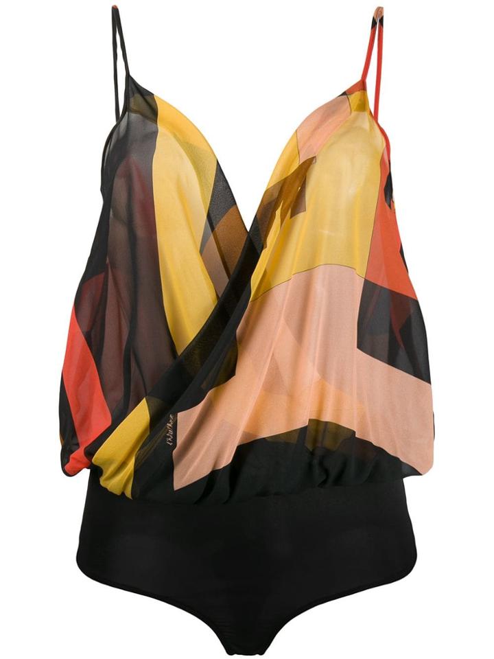 L'autre Chose Colour Block Plunge Bodysuit - Black