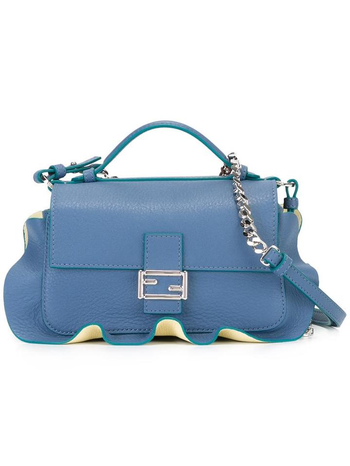 Fendi Micro 'double Baguette' Crossbody Bag, Women's, Blue, Calf Leather
