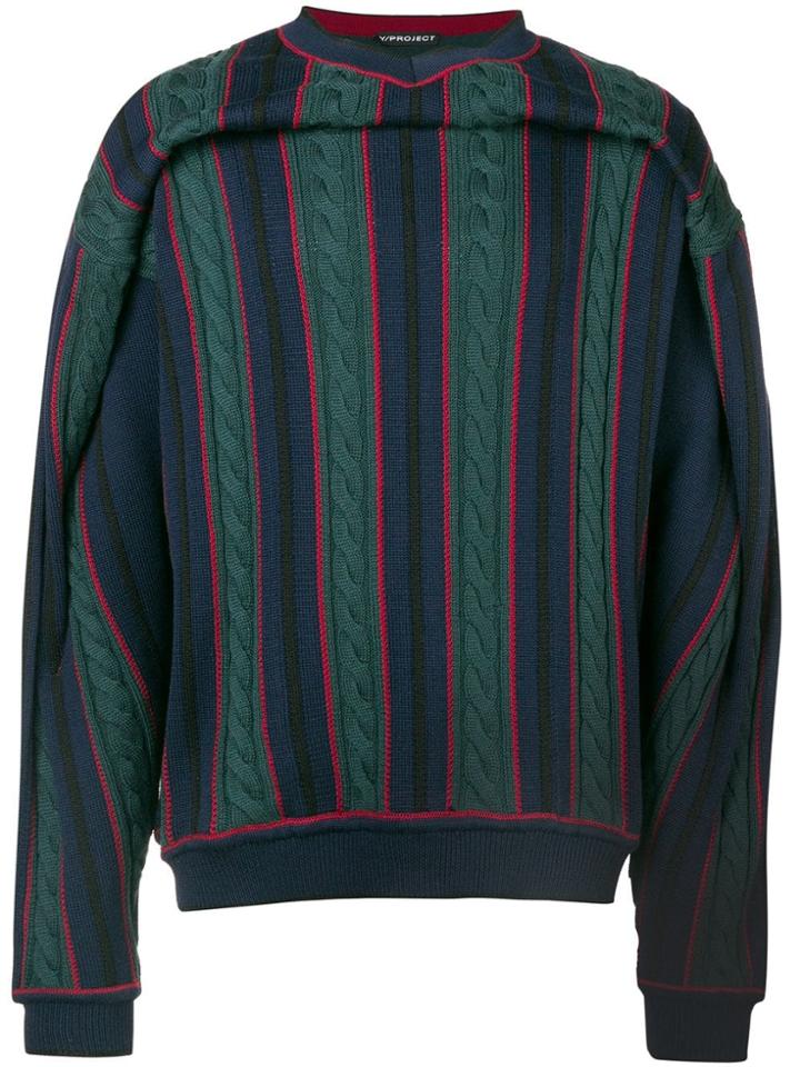 Y/project Striped Cable-knit Jumper - Blue