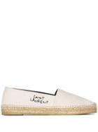 Saint Laurent White Logo Flat Canvas Leather Espadrilles