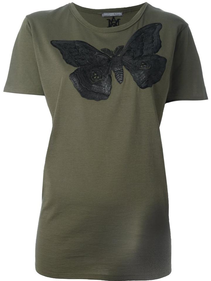 Alexander Mcqueen Moth Embroidered T-shirt, Women's, Size: 38, Green, Cotton/polyester/viscose