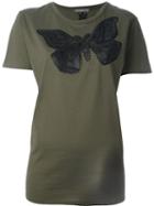 Alexander Mcqueen Moth Embroidered T-shirt, Women's, Size: 38, Green, Cotton/polyester/viscose