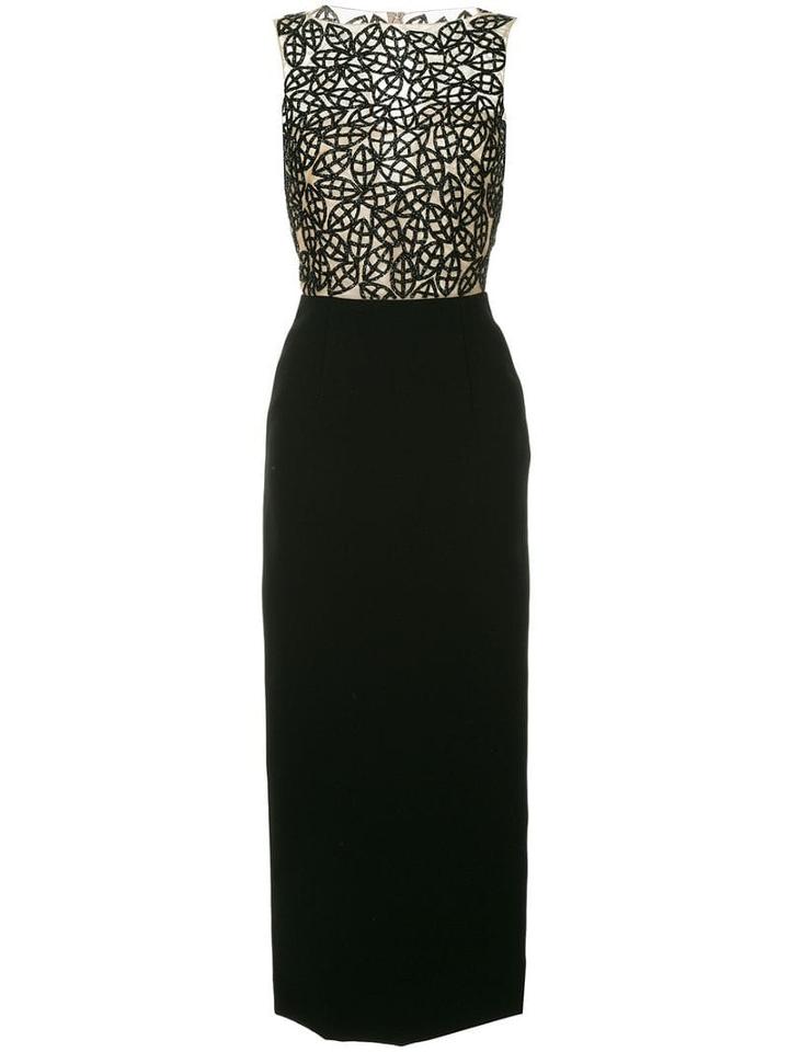 Oscar De La Renta Beaded Leaf Pencil Gown - Black