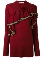 Marni - Knitted Ruffled Fine Sweater - Women - Virgin Wool - 42, Red, Virgin Wool