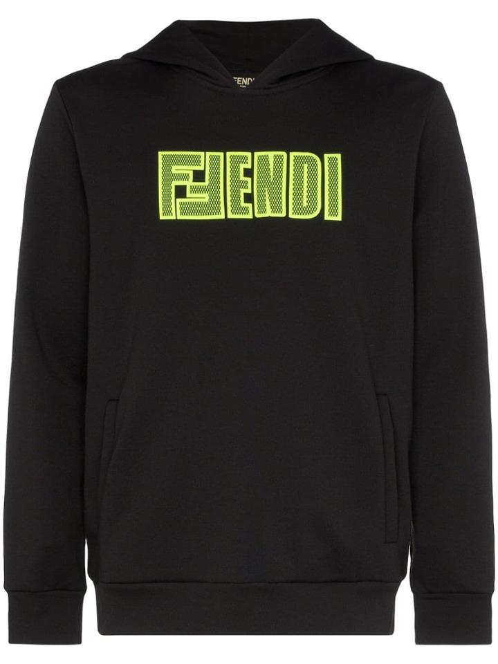 Fendi Mesh Logo Print Hoodie - Black