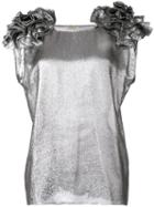 Daniele Carlotta Ruffle Trim High Shine Top, Women's, Size: 44, Grey, Silk/metallized Polyester
