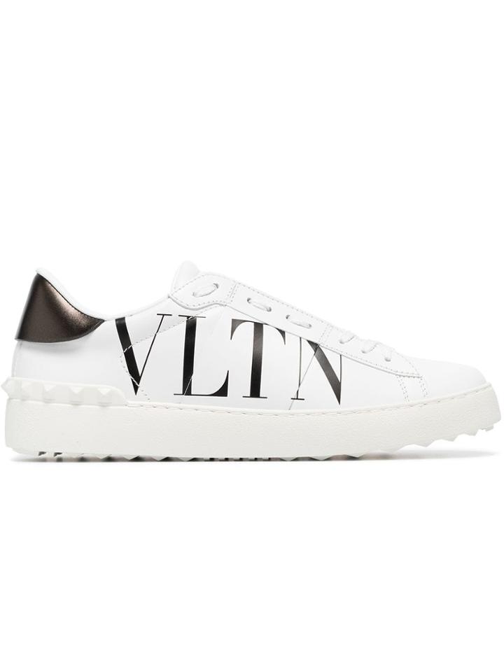 Valentino White And Black Vltn Leather Open Sneakers