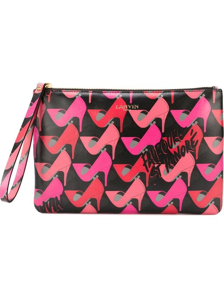 Lanvin Shoe Print Clutch, Women's, Black, Leather/polyester/cotton