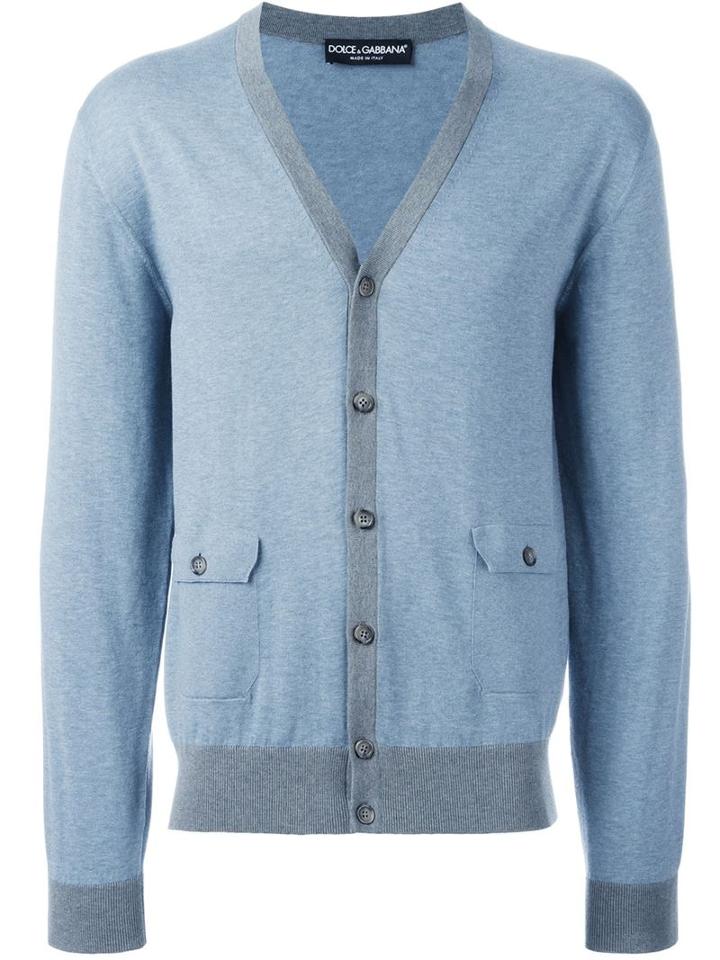 Dolce & Gabbana Contrast Trim Cardigan, Men's, Size: 52, Blue, Cotton