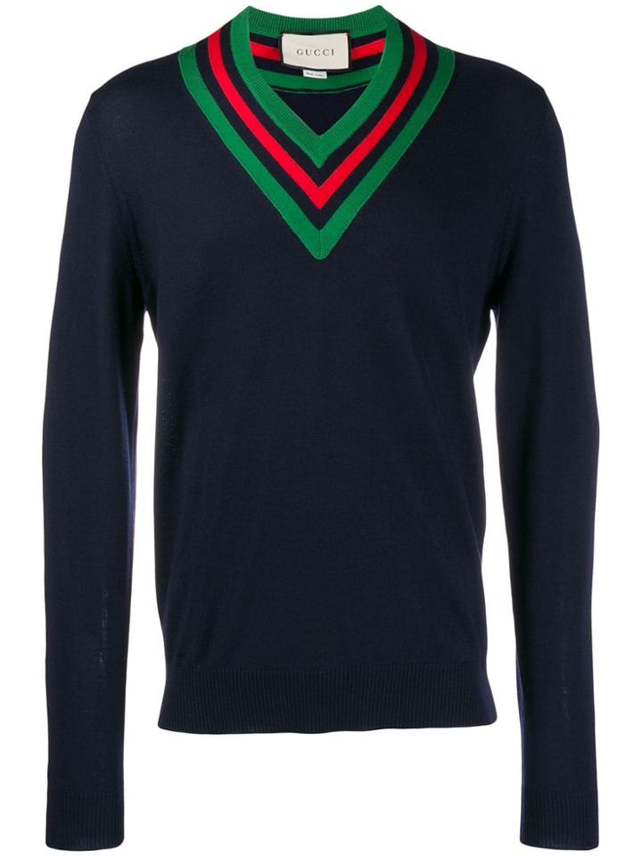Gucci Web V-neck Jumper - Blue