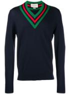 Gucci Web V-neck Jumper - Blue