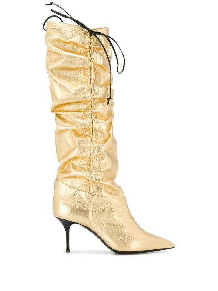 Msgm Ruched Knee High Boots - Gold