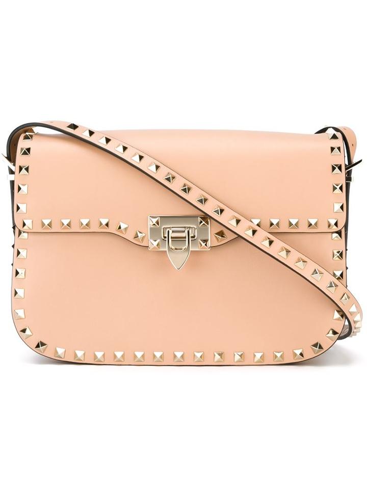 Valentino Garavani Rockstud Shoulder Bag, Women's, Nude/neutrals, Calf Leather/metal Other