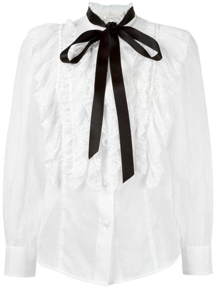 Marc Jacobs Ruffled Sheer Blouse, Women's, Size: 4, White, Silk/cotton/nylon