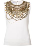 Oscar De La Renta - Sleeveless Gold Chain Layer Tank Top - Women - Silk/virgin Wool - M, White, Silk/virgin Wool
