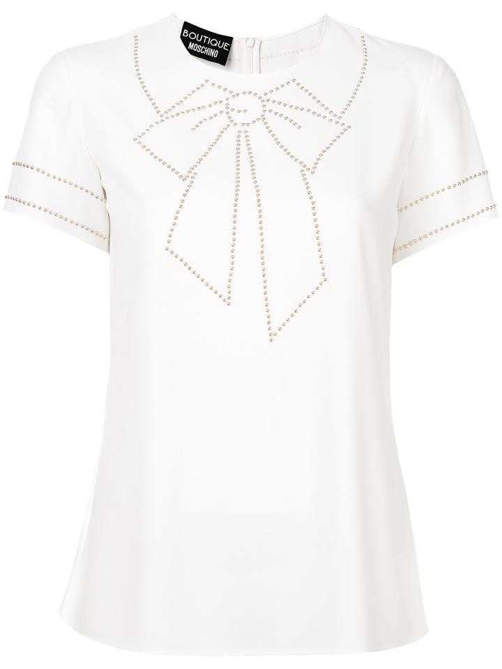Boutique Moschino - Bow-embroidered T-shirt - Women - Polyester/spandex/elastane/cotton - 40, White, Polyester/spandex/elastane/cotton