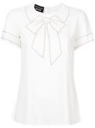 Boutique Moschino - Bow-embroidered T-shirt - Women - Polyester/spandex/elastane/cotton - 40, White, Polyester/spandex/elastane/cotton