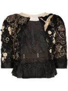 One Vintage Floral Embroidered Bolero Jacket - Black