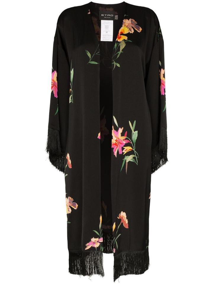 Etro Floral-print Fringed Kaftan - Black