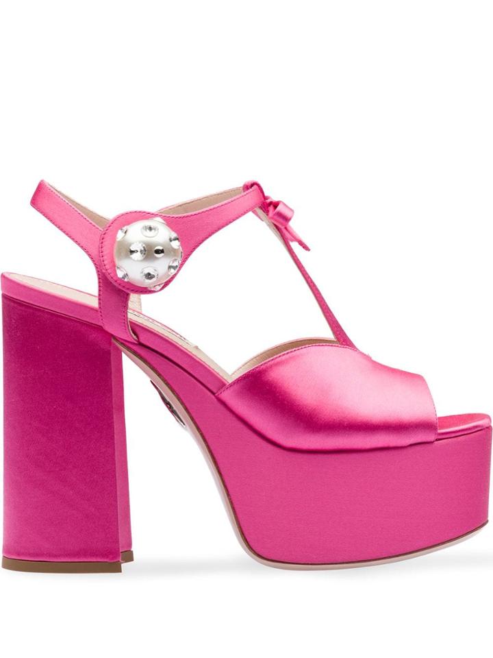 Miu Miu Satin Platform Sandals - Pink