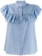 The Great. Scalloped Hem Ruffle Shirt - Blue