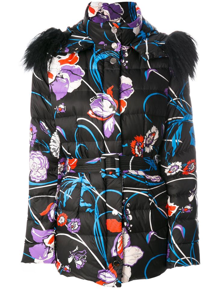 Emilio Pucci Fur-trim Floral Coat - Black