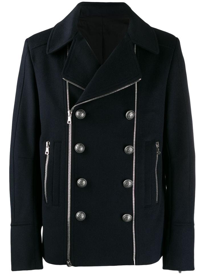 Balmain Button Detailed Zipped Jacket - Blue