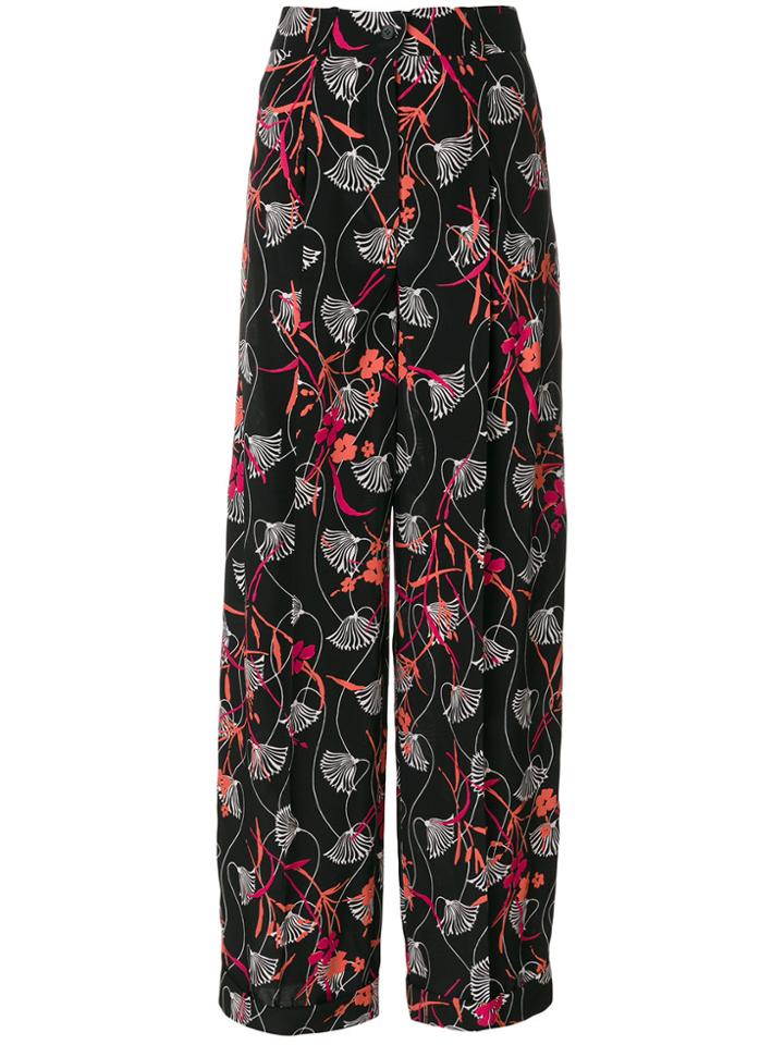 Valentino Floral Print Palazzo Pants - Black