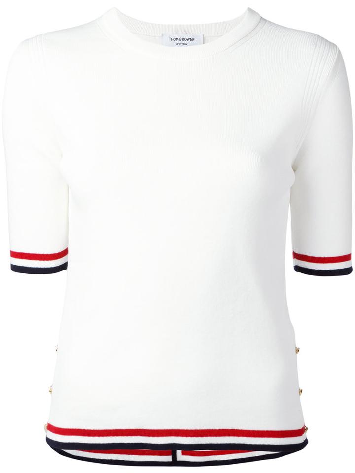 Thom Browne Striped Crewneck T-shirt, Women's, Size: 38, White, Cotton