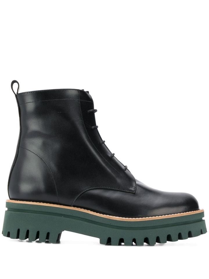 Paloma Barceló Ridged-sole Lace-up Ankle Boots - Black
