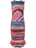 Nicole Miller Striped Gathered Detail Dress - Multicolour