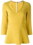 P.a.r.o.s.h. V-neck Flared Blouse, Women's, Size: Large, Yellow/orange, Polyamide/spandex/elastane/wool