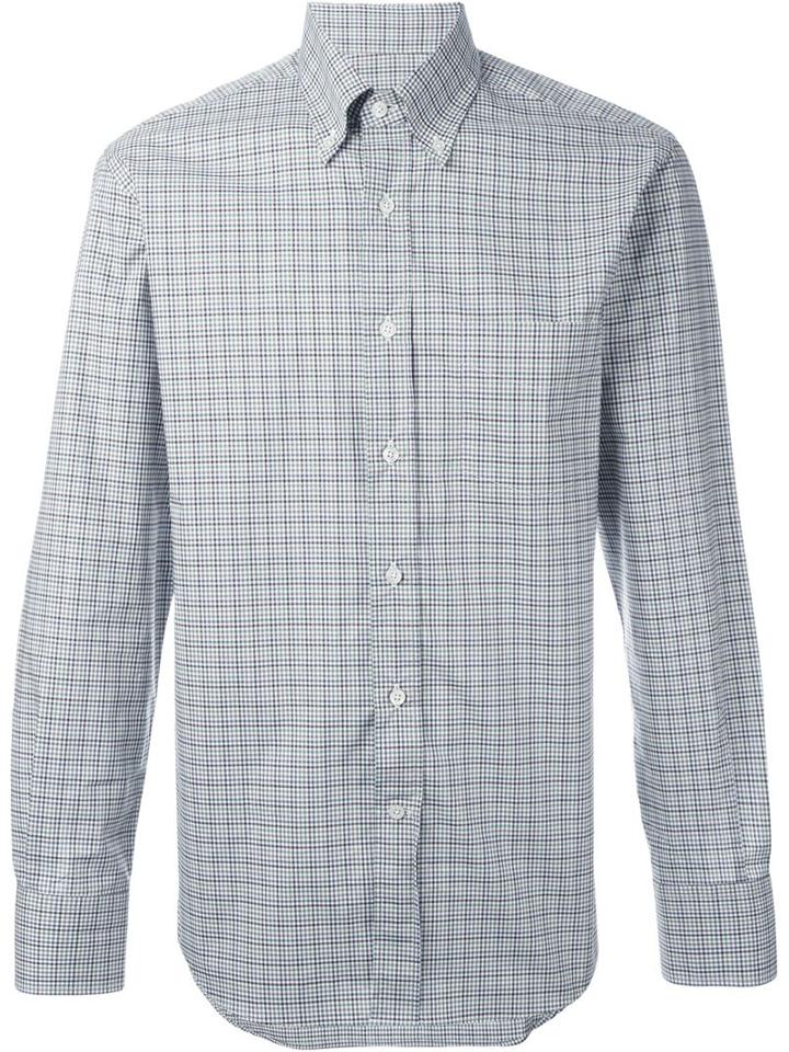 Canali Checked Shirt, Men's, Size: M, Green, Cotton