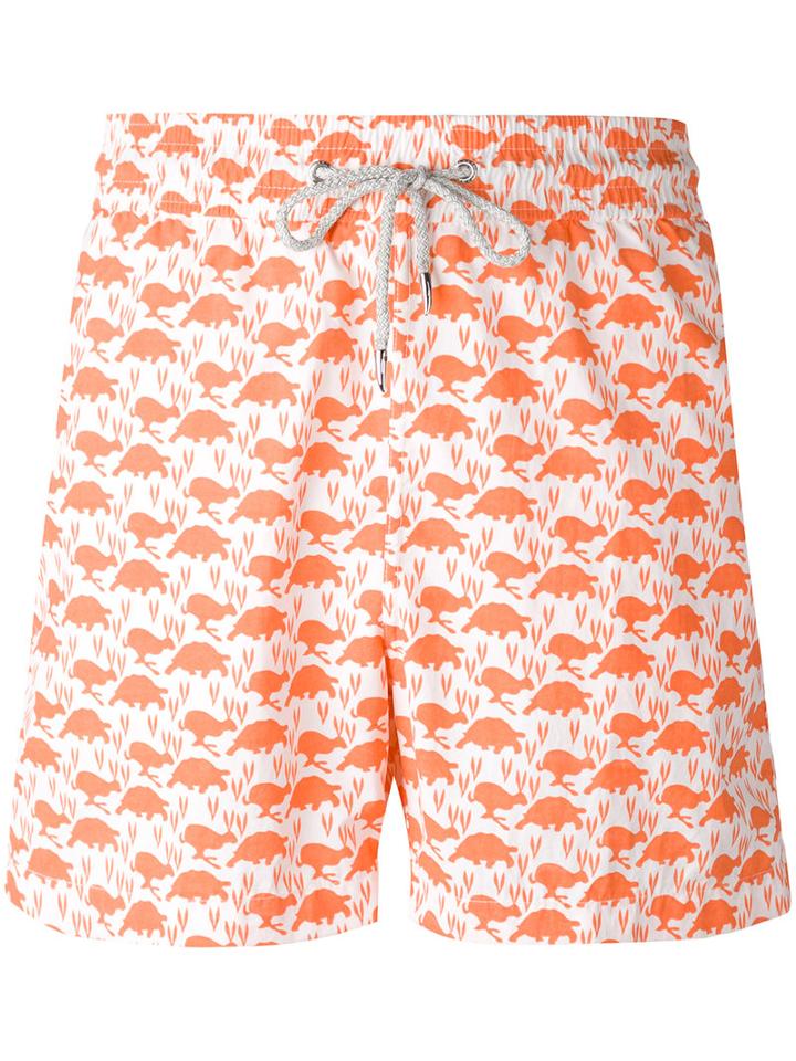 Love Brand - Turtle Print Swim Shorts - Men - Nylon/polyester - L, Yellow/orange, Nylon/polyester