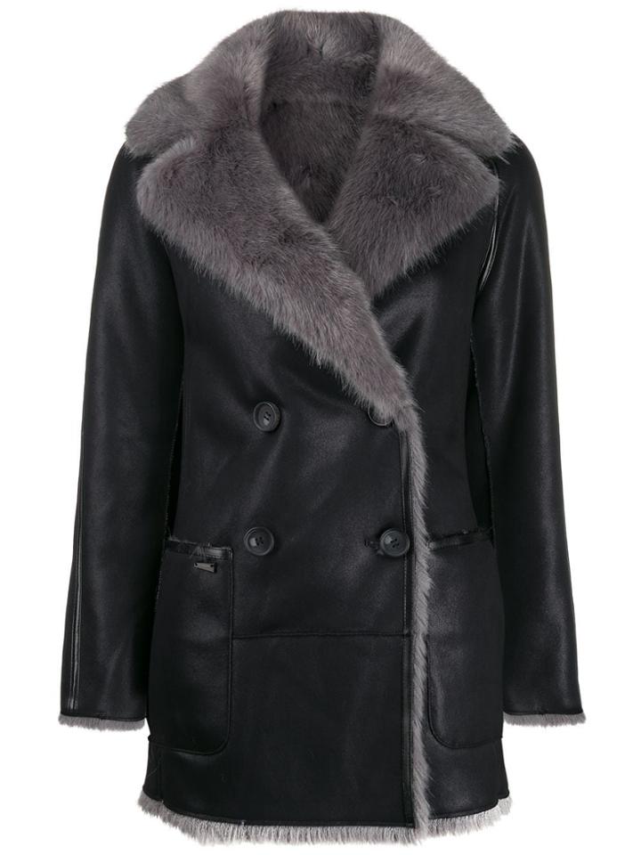 Urbancode Nosson Reversible Faux Shearling Peacoat - Black