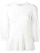 Moncler Embroidered Bi-material Blouse, Women's, Size: Medium, White, Cotton